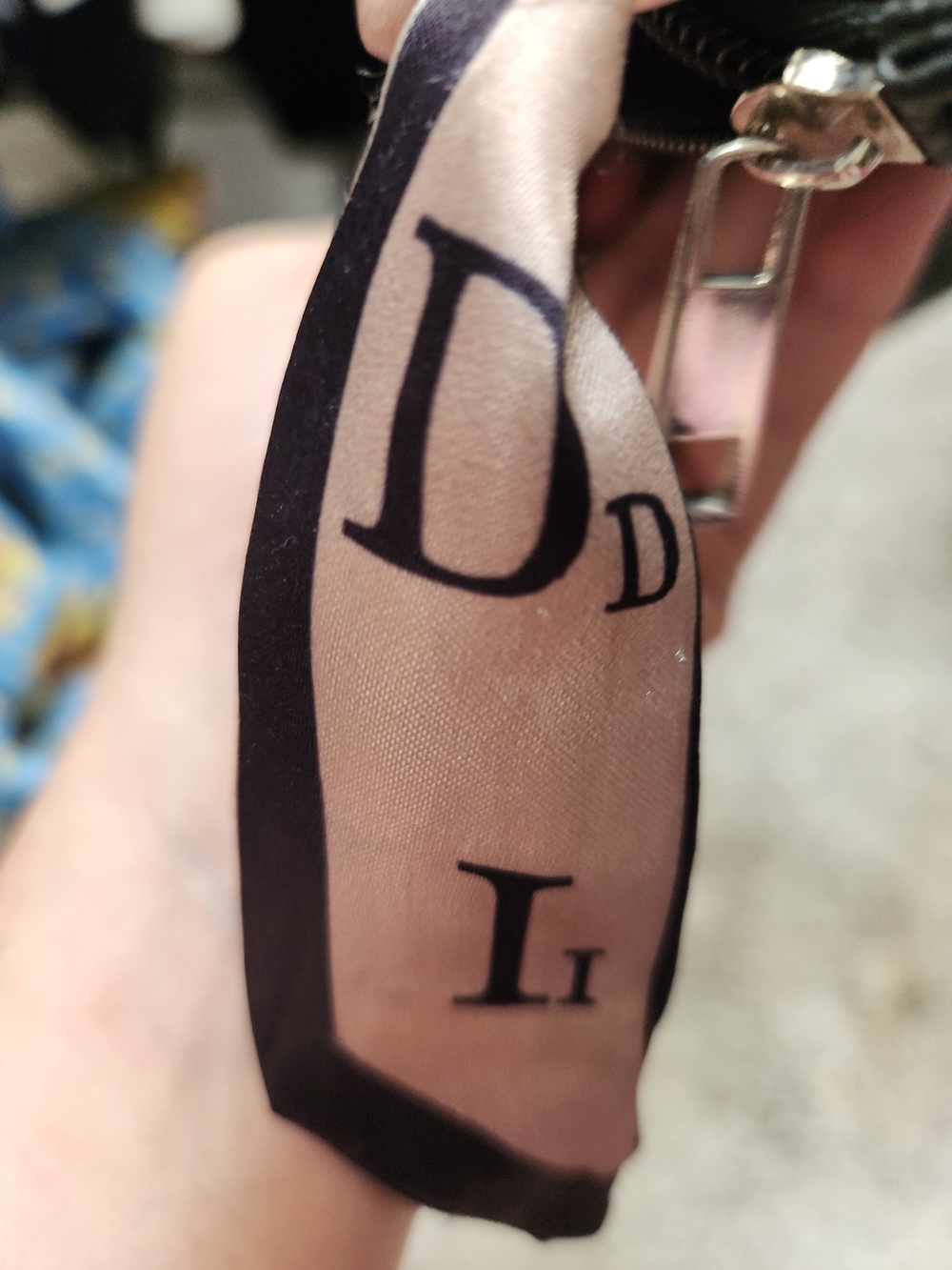Dior Black and Beige Silk Keychain Scarf Accessory With Black Purse